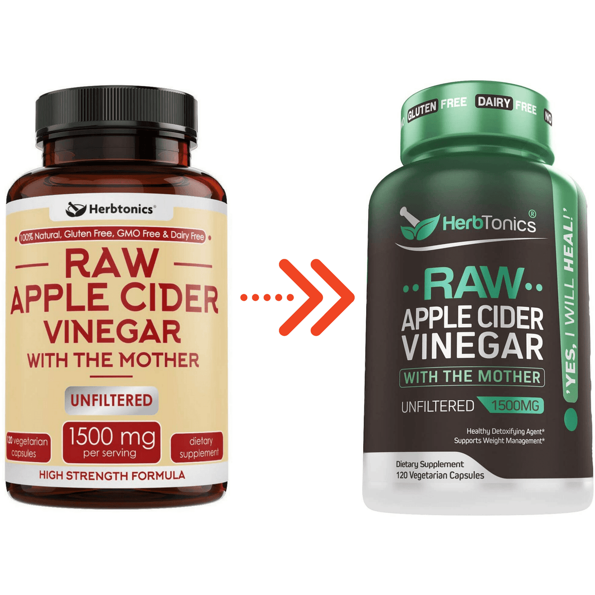 Herbtonics Raw Apple Cider Vinegar 1500 mg - 120 Cápsulas Vegetarianas - Haz Tu Pedido