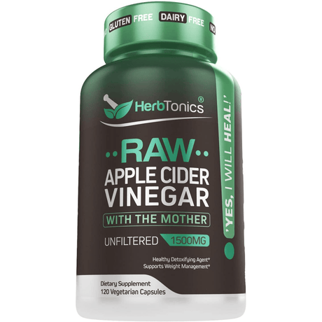 Herbtonics Raw Apple Cider Vinegar 1500 mg - 120 Cápsulas Vegetarianas - Haz Tu Pedido