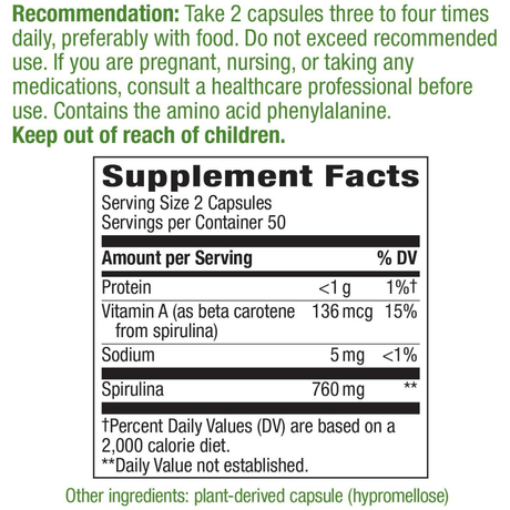 Natures Way Spirulina Micro-Algae - 100 Cápsulas Veganas - Haz Tu Pedido