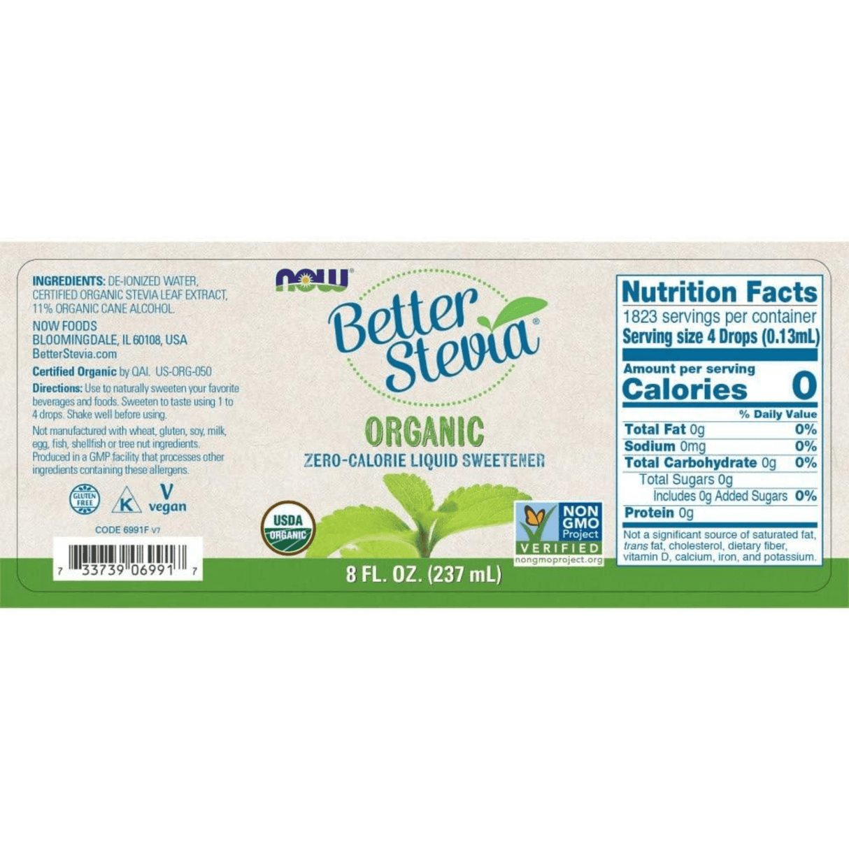 NOW Foods Better Stevia Organic Zero Calorie Liquid Sweetener - 237 ml - Haz Tu Pedido