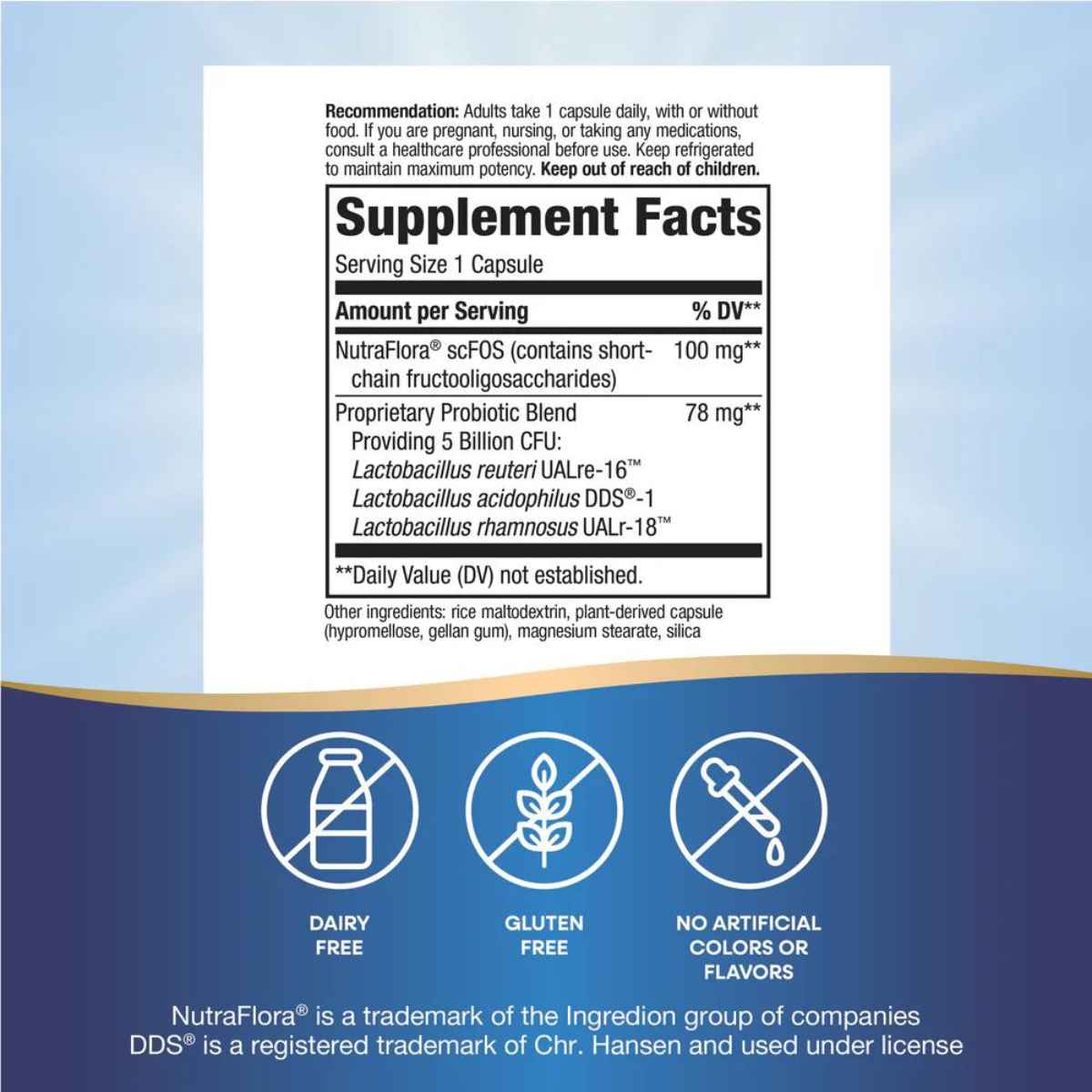 Natures Way Primadophilus® Reuteri Probioticos 5 Mil Millones CFU - 90 Cápsulas - Tabla Nutricional - Haz Tu Pedido