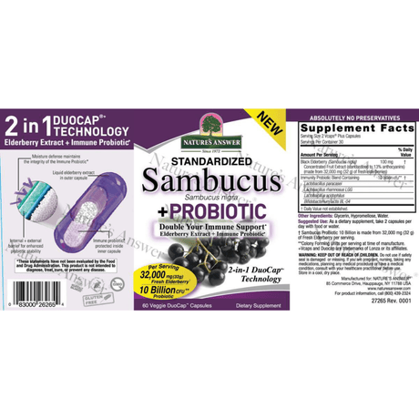 Natures Answer Sambucus + Probiotic - 60 Cápsulas Veganas - Haz Tu Pedido