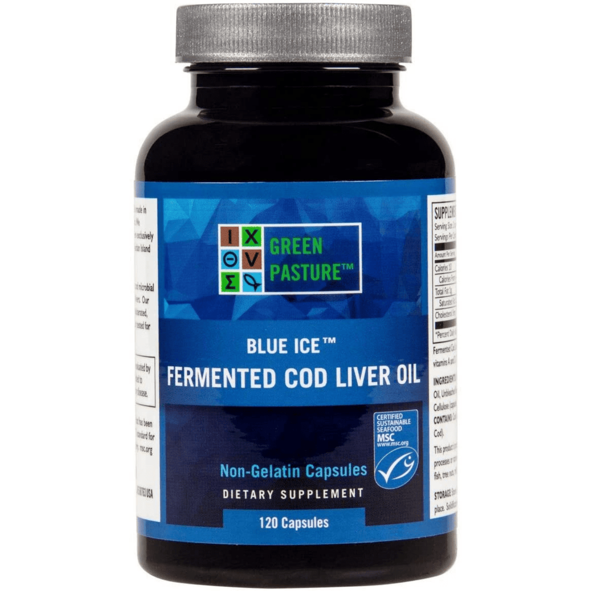 Green Pasture BLUE ICE Fermented Cod Liver Oil - 120 Cápsulas - Haz Tu Pedido
