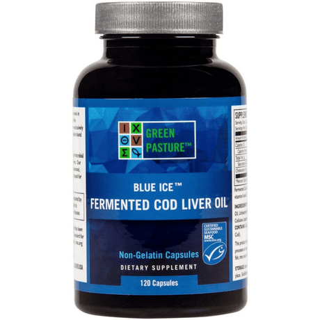 Green Pasture BLUE ICE Fermented Cod Liver Oil - 120 Cápsulas - Haz Tu Pedido