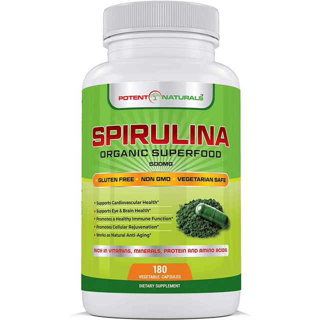 Potent Naturals Espirulina - 180 Cápsulas De Origen Vegetal - Haz Tu Pedido