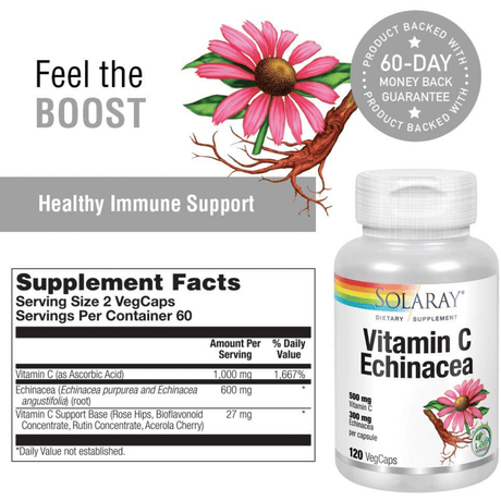 Solaray Vitamin C Echinacea - 120 Cápsulas Vegetales - Haz Tu Pedido