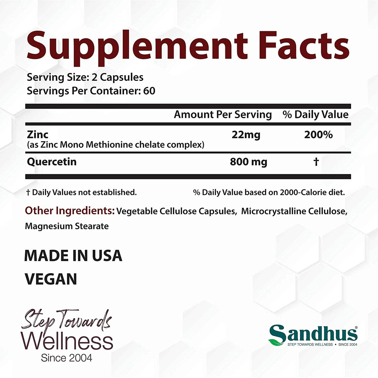 Sandhus Zinc Quercetin - 120 Capsulas Vegetarianas - Haz Tu Pedido