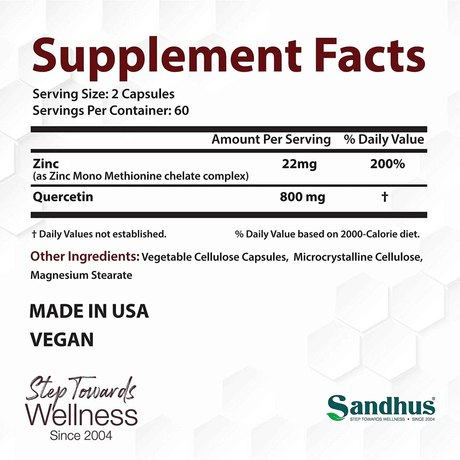 Sandhus Zinc Quercetin - 120 Capsulas Vegetarianas - Haz Tu Pedido