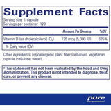 Pure Encapsulations Vitamina D3 5000 IU - 120 Cápsulas - Tabla Nutricional - Haz Tu Pedido