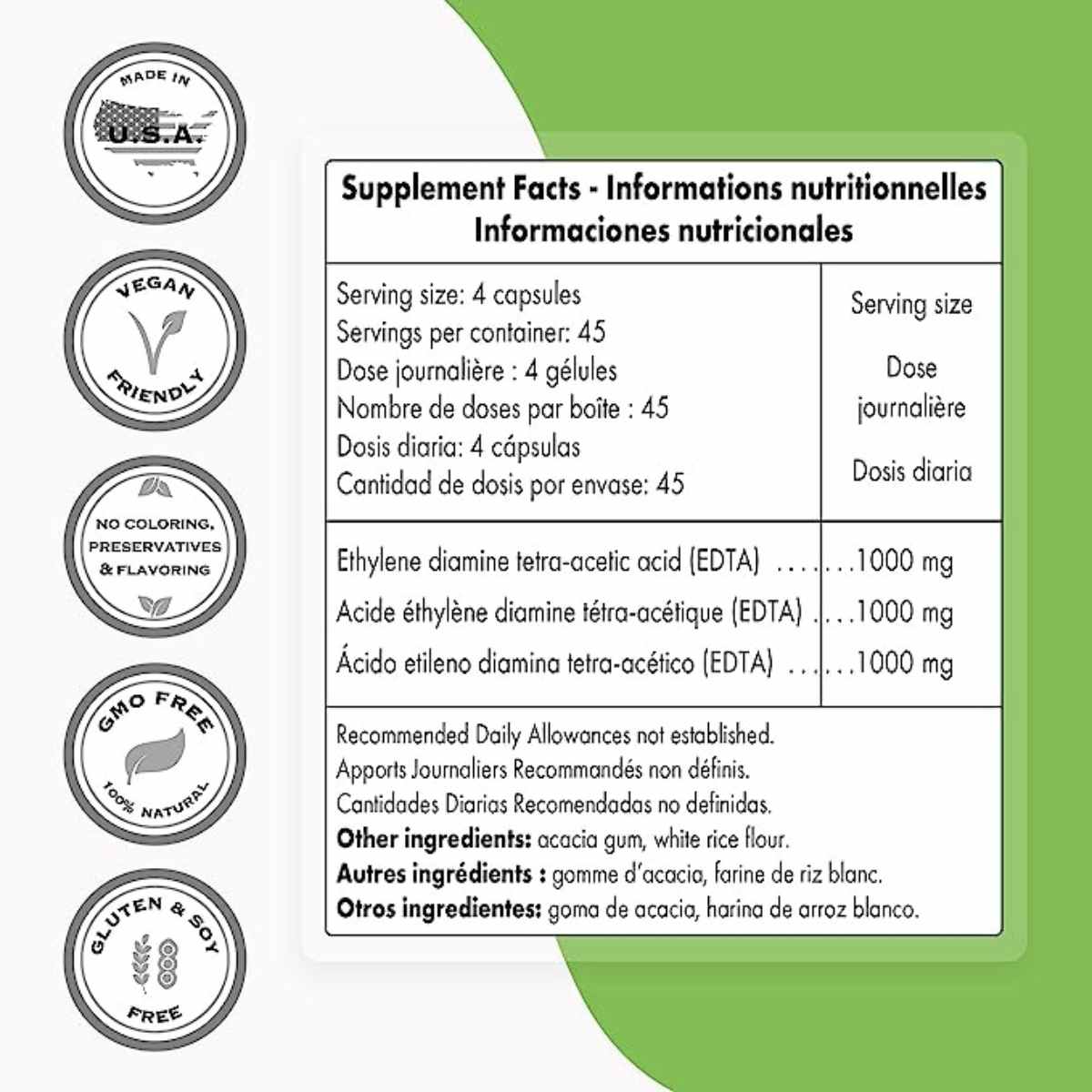 EDTA 1000  mg - 180 Cápsulas Vegetarianas - Haz Tu Pedido