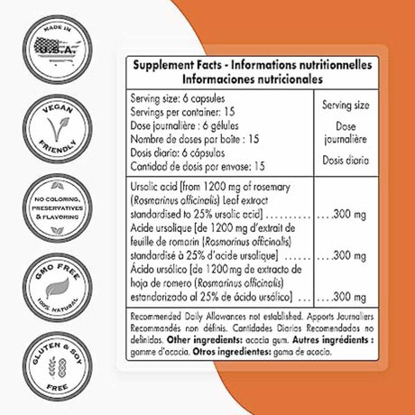 Acido Ursólico 300 mg - 90 Cápsulas Vegetarianas - Haz Tu Pedido