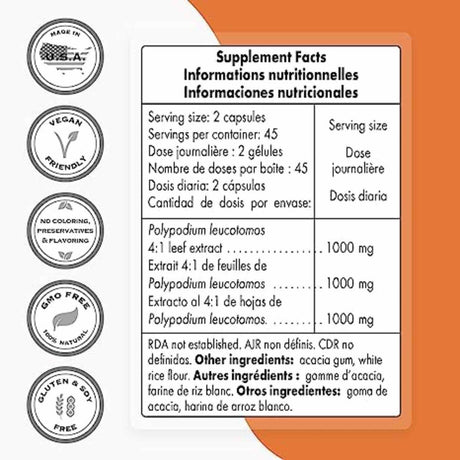 Extracto de Polypodium Leucotomos 1000 mg - 90 Cápsulas Vegetarianas - Haz Tu Pedido
