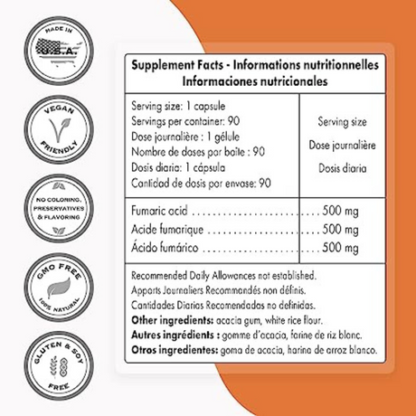 Ácido fumárico 500 mg - 90 Cápsulas Vegetarianas - Haz Tu Pedido
