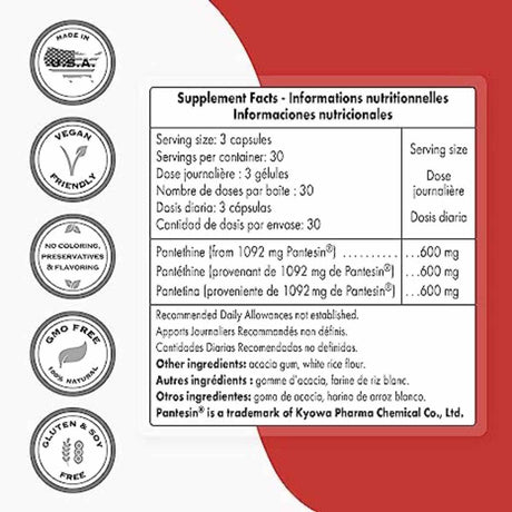Pantetina 600 mg - 90 Cápsulas Vegetarianas - Haz Tu Pedido