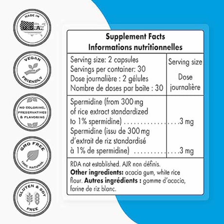 Espermidina 300 mg - 60 Cápsulas Vegetarianas - Haz Tu Pedido