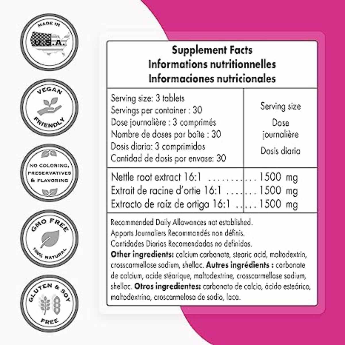 Extracto de raíz de Ortiga  1500 mg - 90 Tabletas - Haz Tu Pedido
