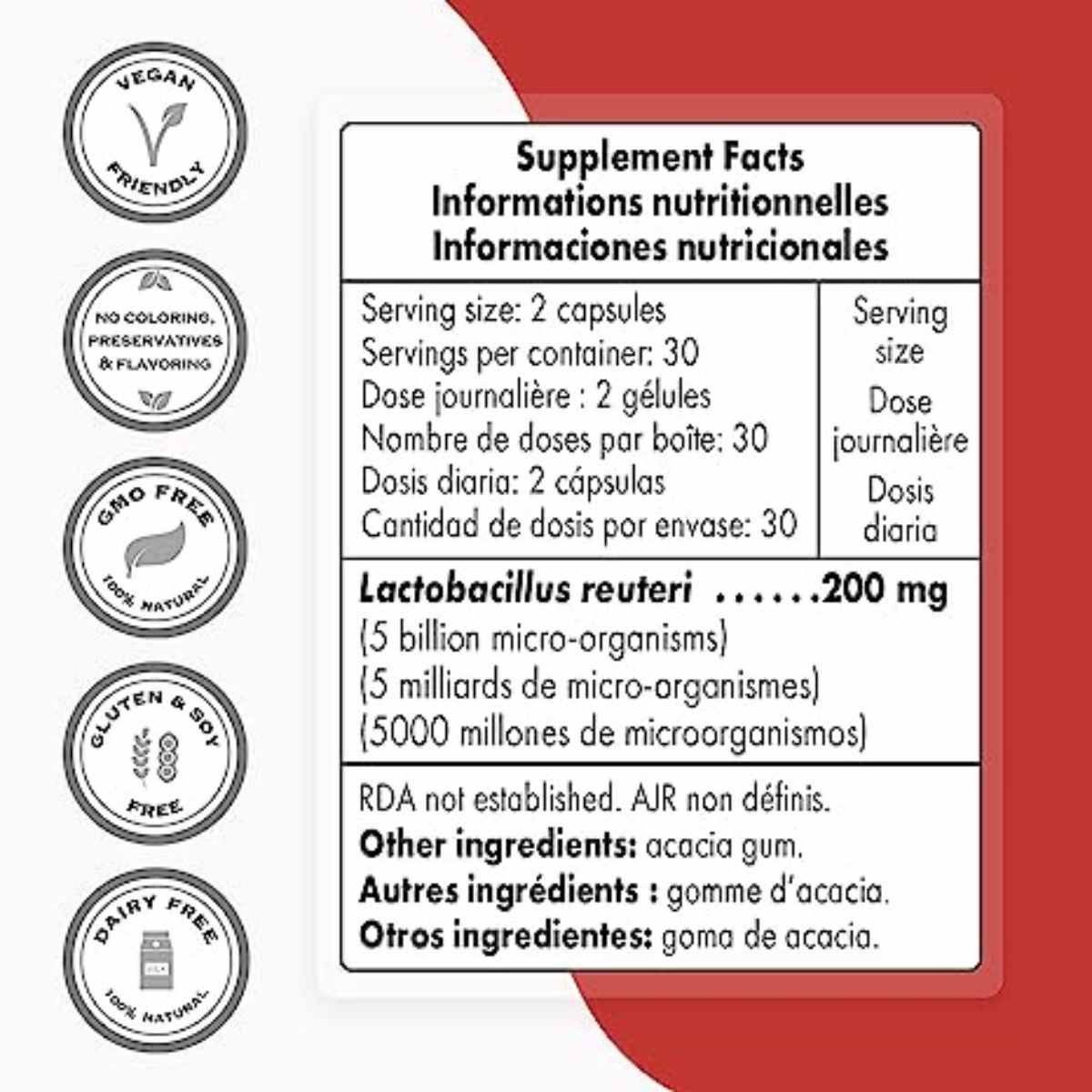 Lactobacillus Reuteri 5 Billion CFU - 60 Cápsulas - Haz Tu Pedido
