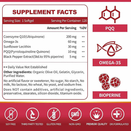 CoQ 10 - 200 mg - 120 Cápsulas Blandas - Haz Tu Pedido