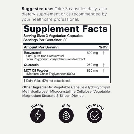 Resveratrol con Quercetina y MCT - 1600 mg - 90 Cápsulas - Haz Tu Pedido