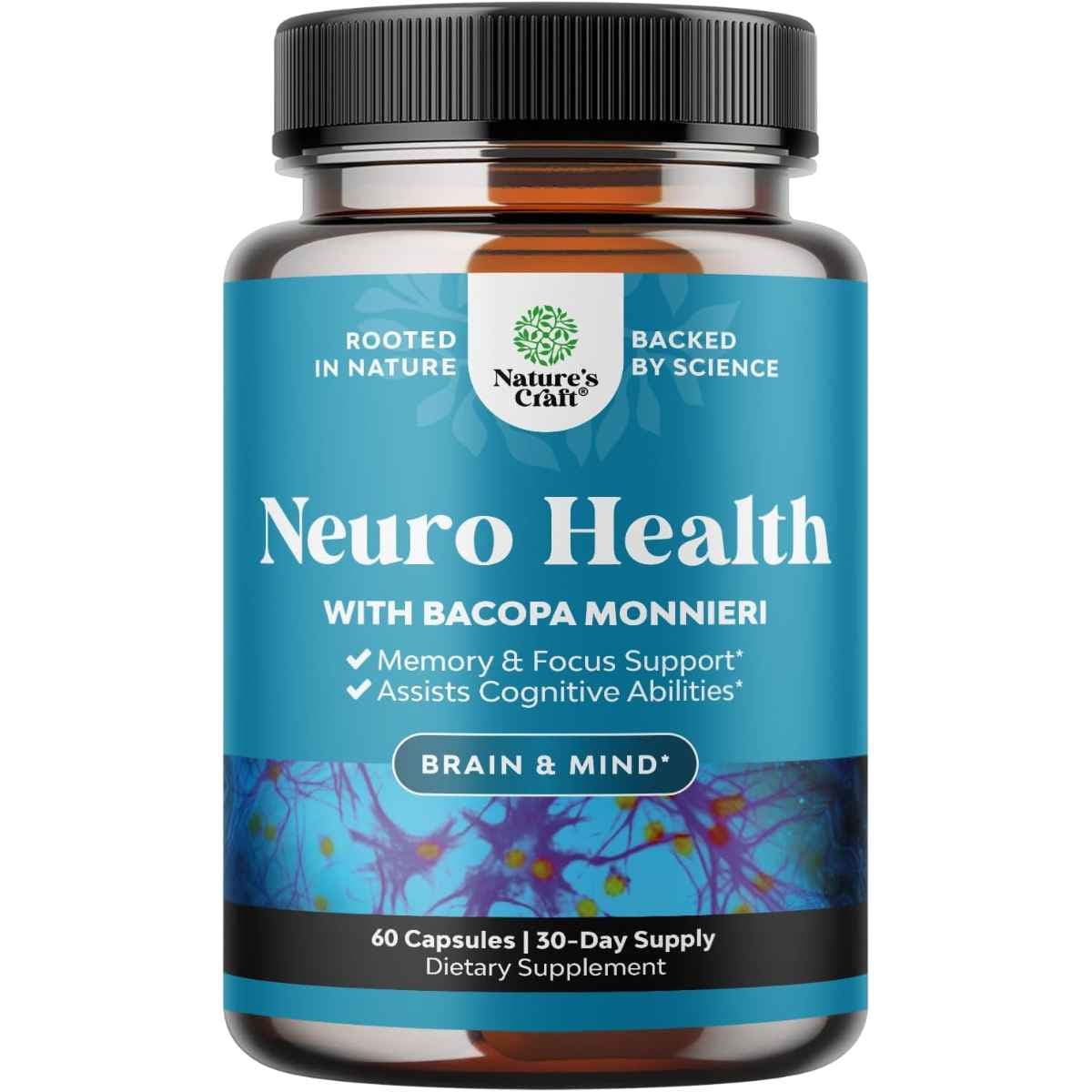 Nature's Craft - Neuro Salud con Bacopa Monnieri (640 mg Fórmula Nootrópica - 60 Cápsulas)