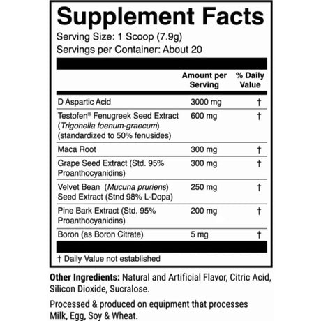 Tabla nutricional del suplemento 1st Phorm Ácido D-Aspártico Tropical Twist 20 porciones