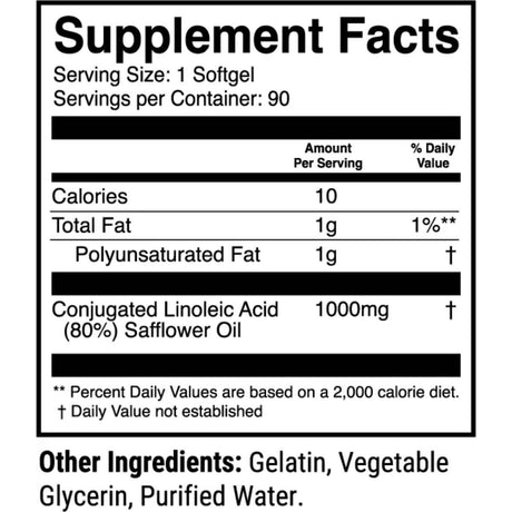 Tabla nutricional del suplemento 1st Phorm Ácido Linoleico Conjugado 1000 mg 90 cápsulas blandas