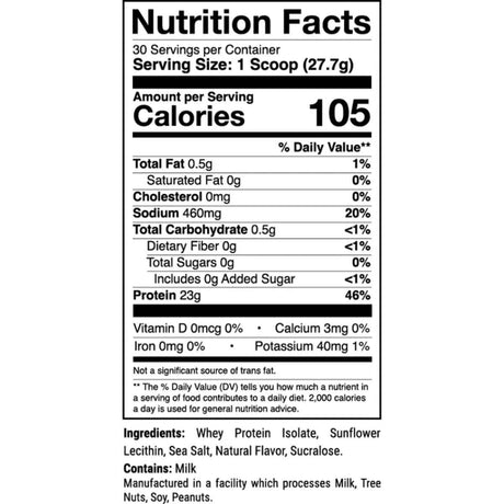 Tabla nutricional del suplemento 1st Phorm Aislado de Proteína de Suero Phormula-1 Batido de Chocolate