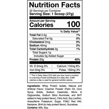 Tabla nutricional del suplemento 1st Phorm Aislado de Proteína de Suero Phormula-1 Lima Cereza
