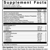 Tabla nutricional del suplemento 1st Phorm Aminoácidos Esenciales EAA sabor Mango Tropical 1.43 lbs