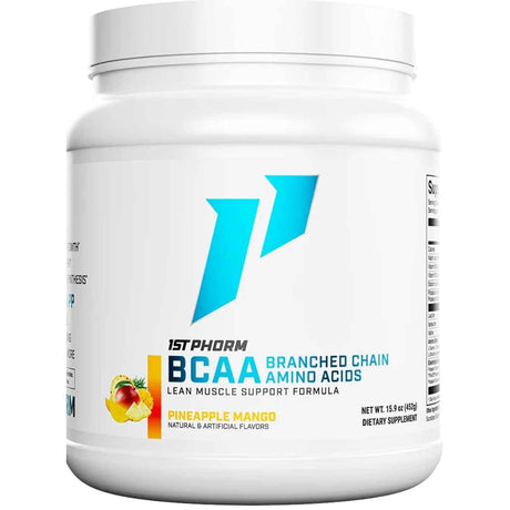 Frasco de suplemento 1st Phorm BCAAs sabor Piña Mango 15.9 oz polvo