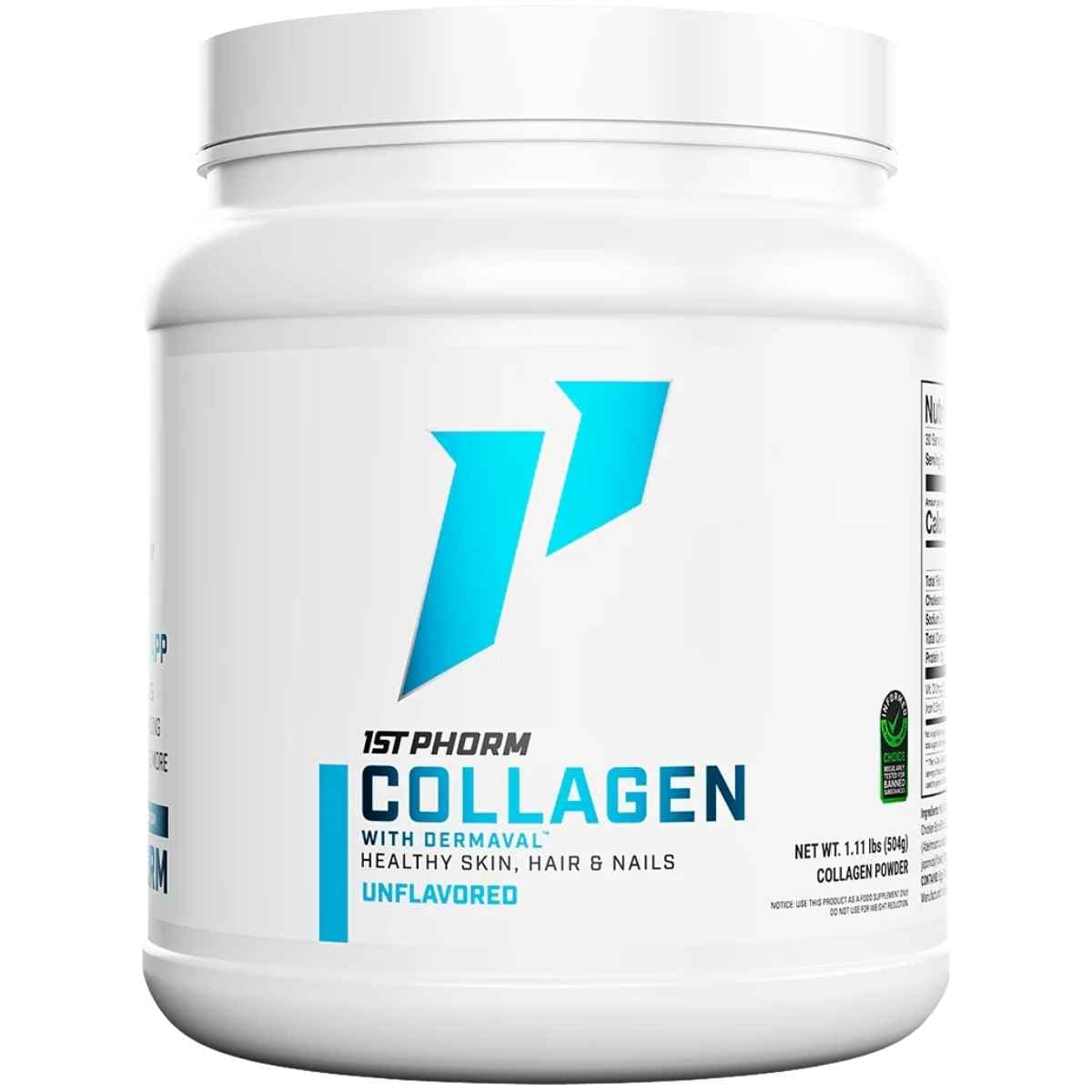 Frasco de suplemento 1st Phorm Colágeno Hidrolizado con Dermaval Sin Sabor 1.11 lbs