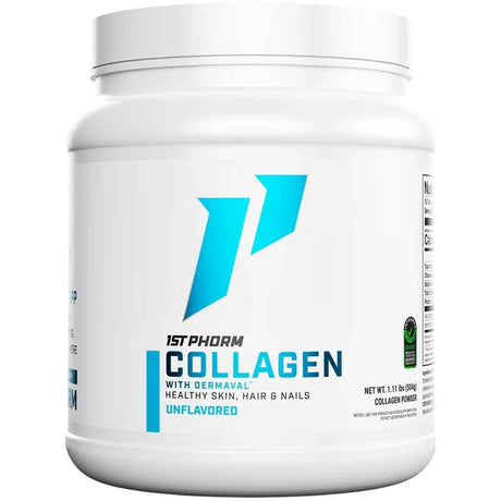 Frasco de suplemento 1st Phorm Colágeno Hidrolizado con Dermaval Sin Sabor 1.11 lbs