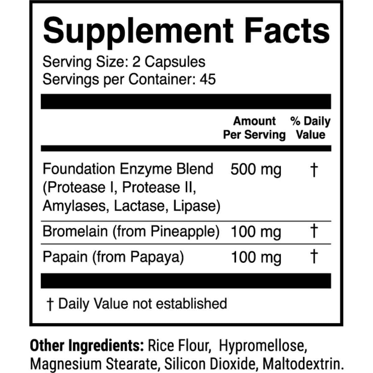 Tabla nutricional del suplemento 1st Phorm Enzimas Digestivas 90 cápsulas