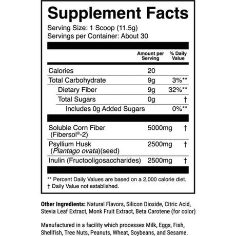 Tabla nutricional del suplemento 1st Phorm Fibra Multifuente sabor Chocolate 13 oz polvo