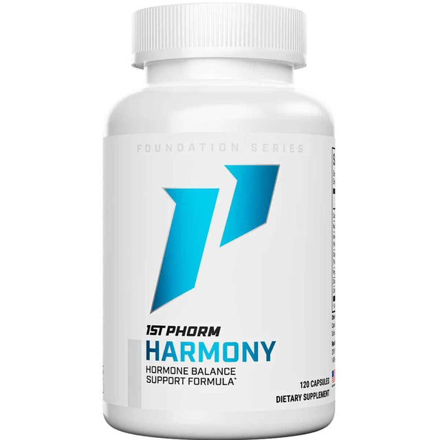 Frasco de suplemento 1st Phorm Harmony Equilibrio Hormonal 120 cápsulas veganas