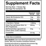 Tabla nutricional del suplemento 1st Phorm L-Carnitina con Fucoxantina sabor granizado de cereza 60 servicios