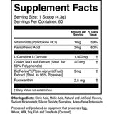 Tabla nutricional del suplemento 1st Phorm L-Carnitina con Fucoxantina sabor limonada de bayas 60 servicios