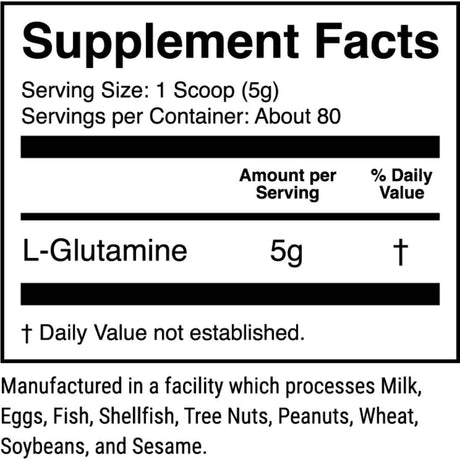 Tabla nutricional del suplemento 1st Phorm L-Glutamina 400 g