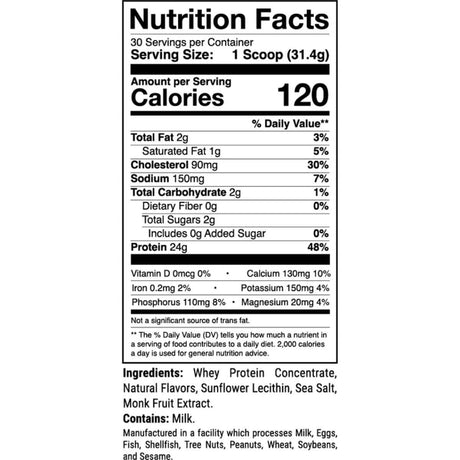 Tabla nutricional del suplemento 1st Phorm Level-1 Natural Vainilla 2.08 lbs