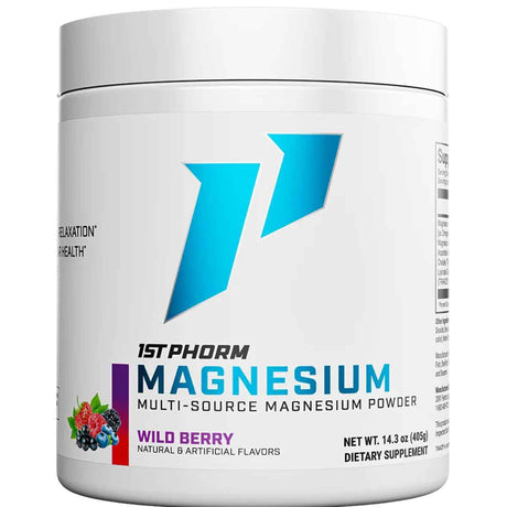 Frasco de suplemento 1st Phorm Magnesio sabor Baya Silvestre 420 mg 90 porciones