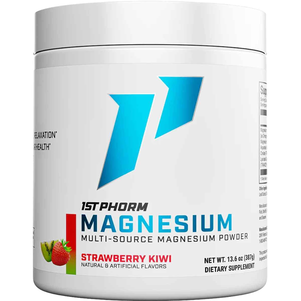 Frasco de suplemento 1st Phorm Magnesio sabor Fresa Kiwi 420 mg 90 porciones