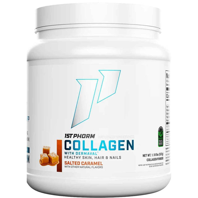 Frasco de suplemento 1st Phorm Matriz de Multi Colágeno Caramelo Salado 1.18 lbs