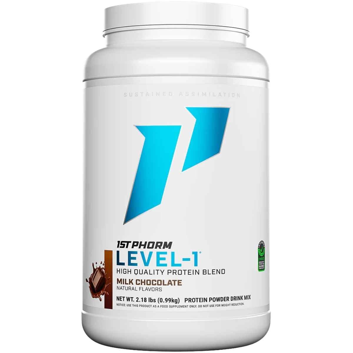 Frasco de suplemento 1st Phorm Mezcla de Proteína sabor Chocolate con leche 2.18 lbs