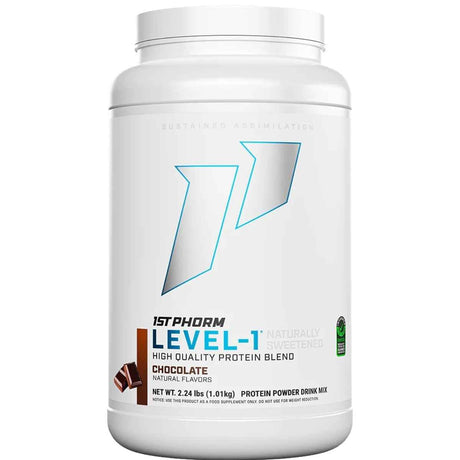 Frasco de suplemento 1st Phorm Mezcla de Proteína sabor Chocolate natural 2.12 lbs