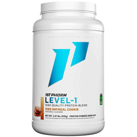 Frasco de suplemento 1st Phorm Mezcla de Proteína sabor Galleta de avena glaseada 2.12 lbs
