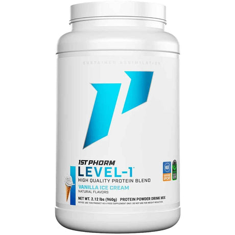 Frasco de suplemento 1st Phorm Mezcla de Proteína sabor Helado de vainilla 2.12 lbs