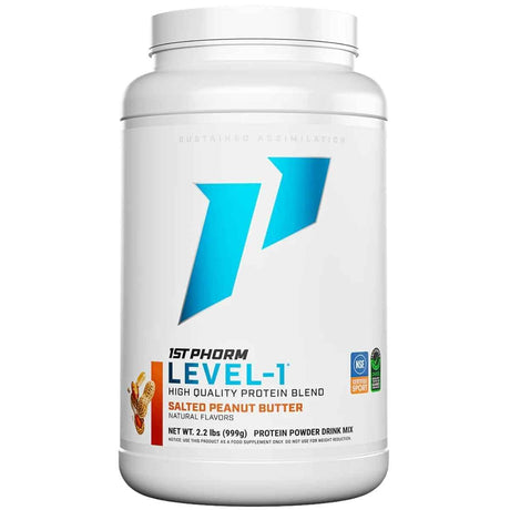 Frasco de suplemento 1st Phorm Mezcla de Proteína sabor Mantequilla de maní salado 2.12 lbs