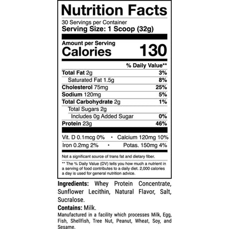 Tabla nutricional del suplemento 1st Phorm Mezcla de Proteína sabor Vainilla Natural 2.12 lbs
