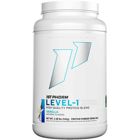 Frasco de suplemento 1st Phorm Mezcla de Proteína sabor Vainilla Natural 2.12 lbs