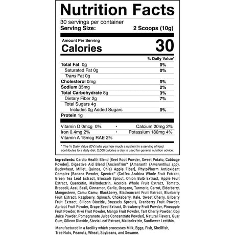 Tabla nutricional del suplemento 1st Phorm Mezcla de Superalimentos Rojos 50 Baya Natural 300 g